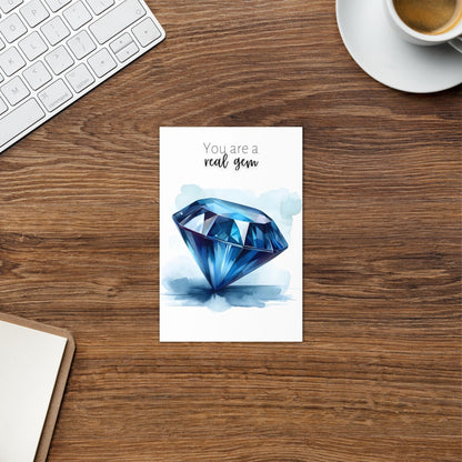 "You are a real gem" Watercolor Round Blue Sapphire Greeting Card Cards by Nodeform