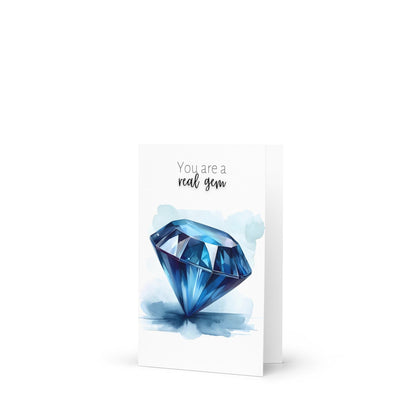 "You are a real gem" Watercolor Round Blue Sapphire Greeting Card Cards by Nodeform