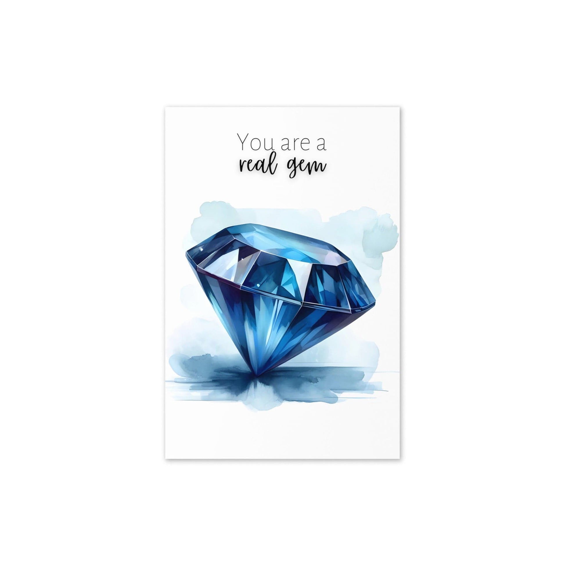 "You are a real gem" Watercolor Round Blue Sapphire Greeting Card Cards by Nodeform