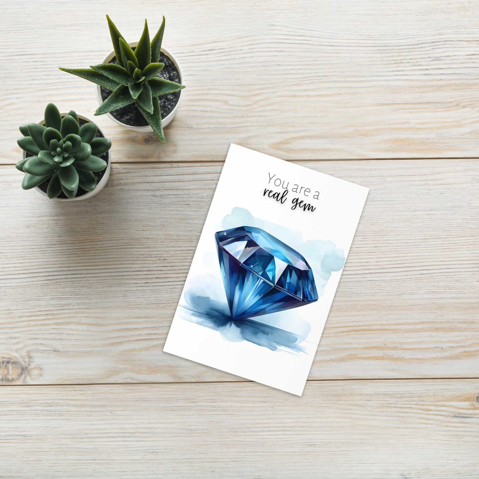 "You are a real gem" Watercolor Round Blue Sapphire Greeting Card Cards by Nodeform