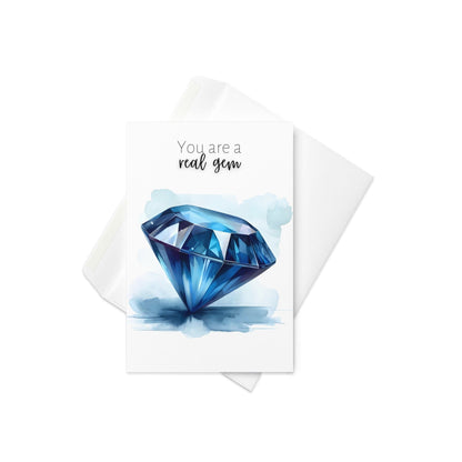 "You are a real gem" Watercolor Round Blue Sapphire Greeting Card Cards by Nodeform