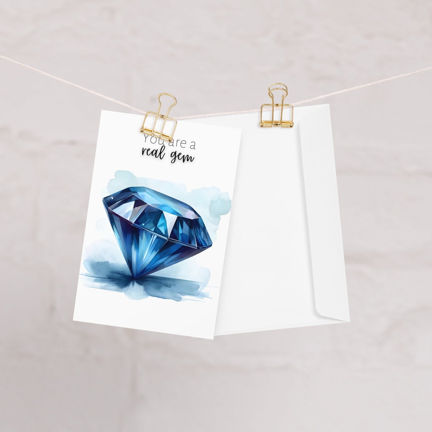 "You are a real gem" Watercolor Round Blue Sapphire Greeting Card Cards by Nodeform