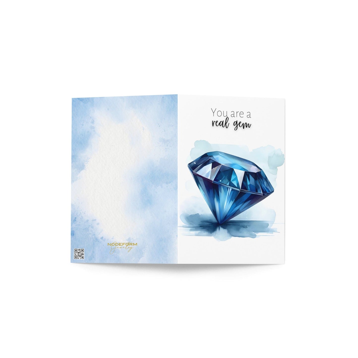 "You are a real gem" Watercolor Round Blue Sapphire Greeting Card Cards by Nodeform