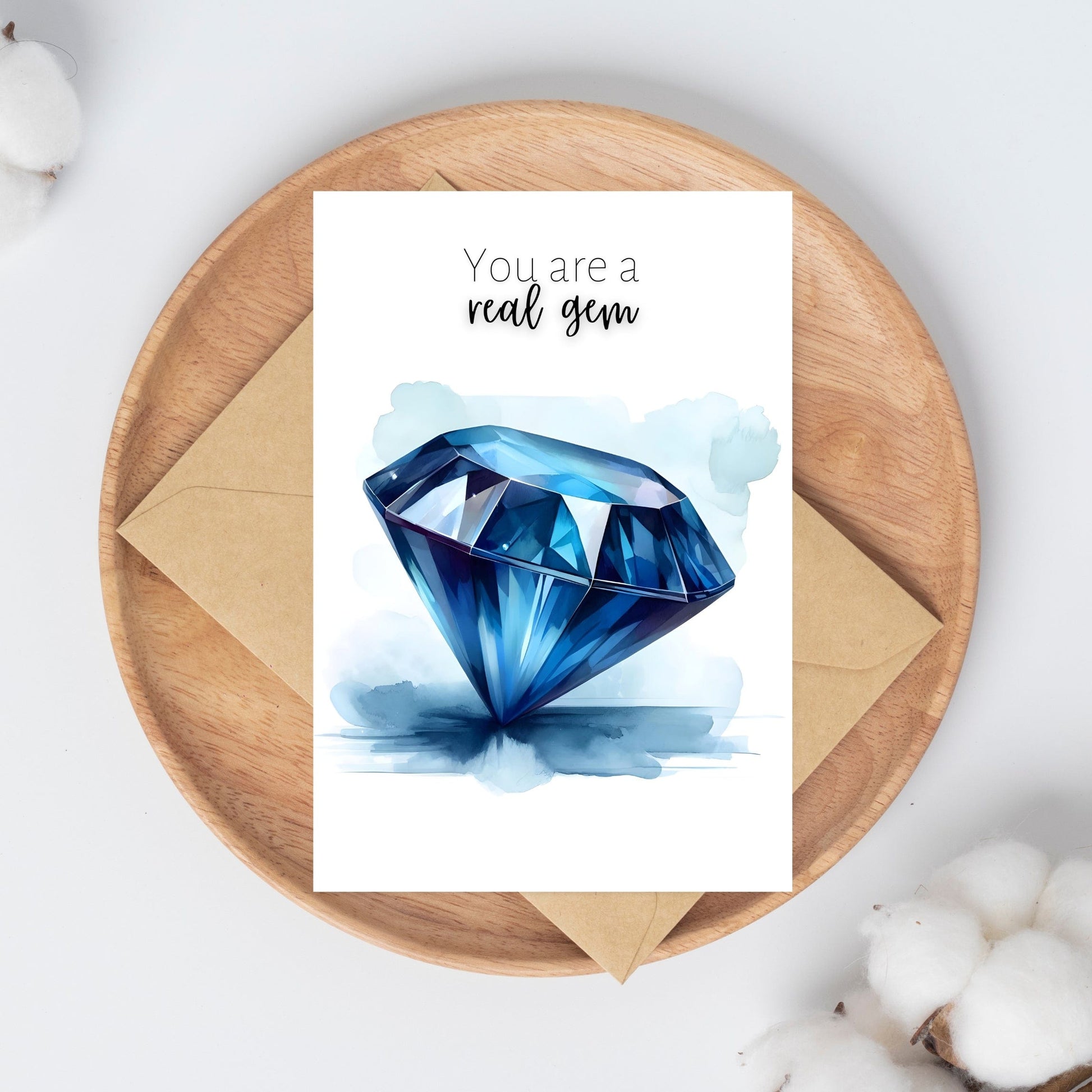 "You are a real gem" Watercolor Round Blue Sapphire Greeting Card Cards by Nodeform