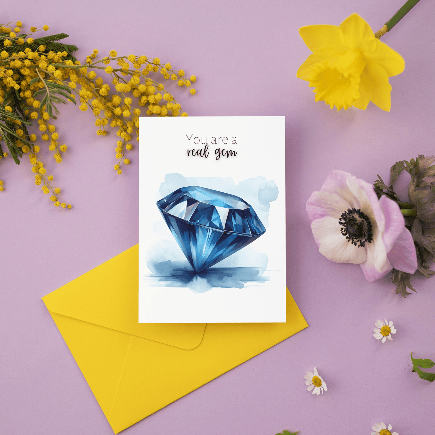 "You are a real gem" Watercolor Round Blue Sapphire Greeting Card Cards by Nodeform