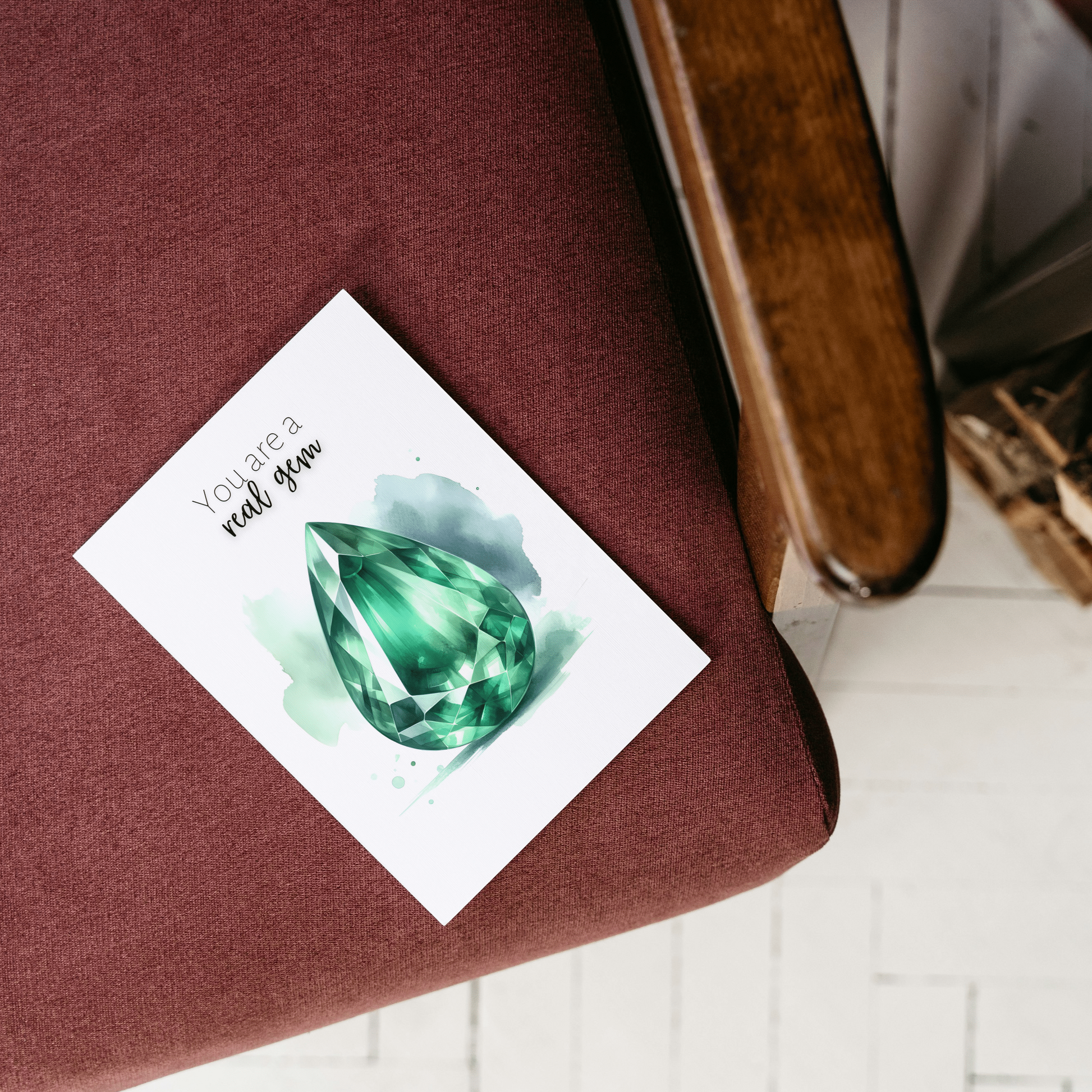 "You are a real Gem" Pear Emerald Greeting Card Cards by Nodeform