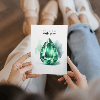 "You are a real Gem" Pear Emerald Greeting Card Cards by Nodeform