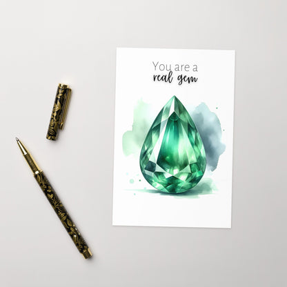 "You are a real Gem" Pear Emerald Greeting Card Cards by Nodeform