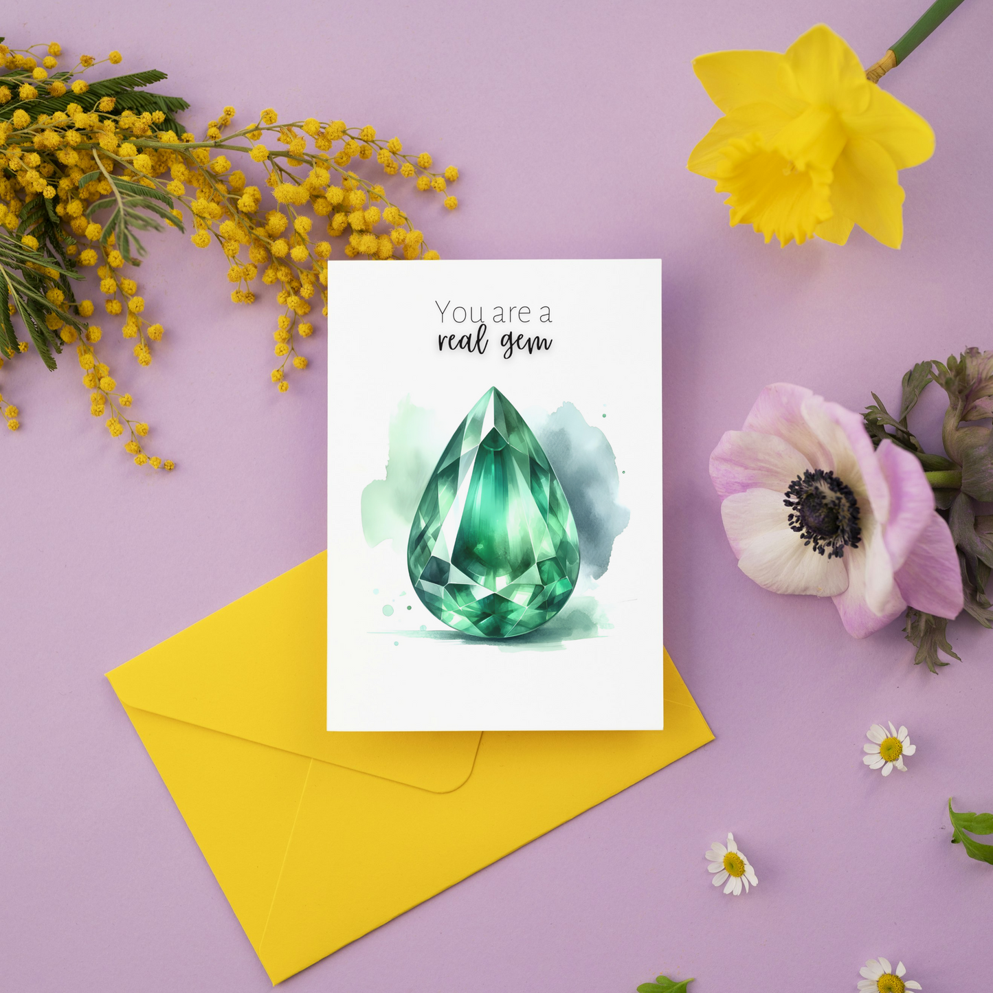 "You are a real Gem" Pear Emerald Greeting Card Cards by Nodeform