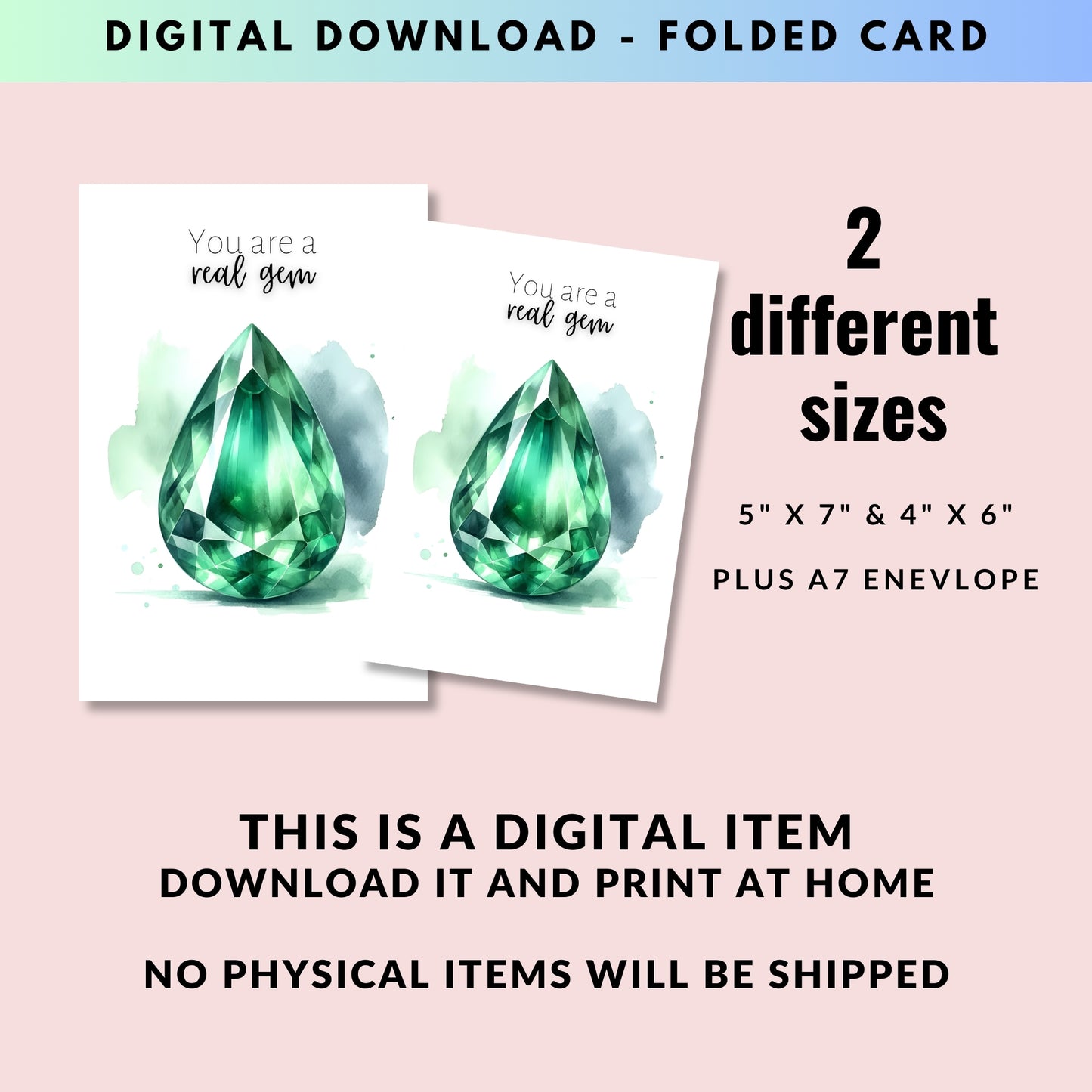 You are a real Gem | Watercolor Pear Emerald Greeting Card