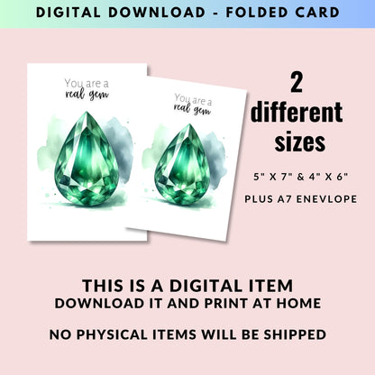 You are a real Gem | Watercolor Pear Emerald Greeting Card