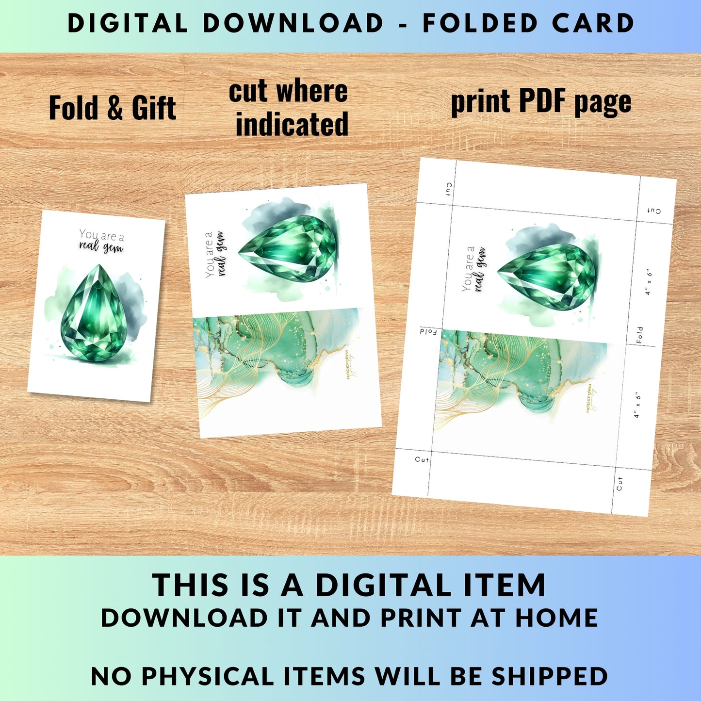 You are a real Gem | Watercolor Pear Emerald Greeting Card