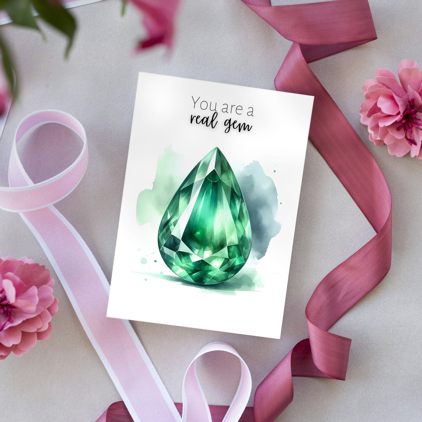 You are a real Gem | Watercolor Pear Emerald Greeting Card
