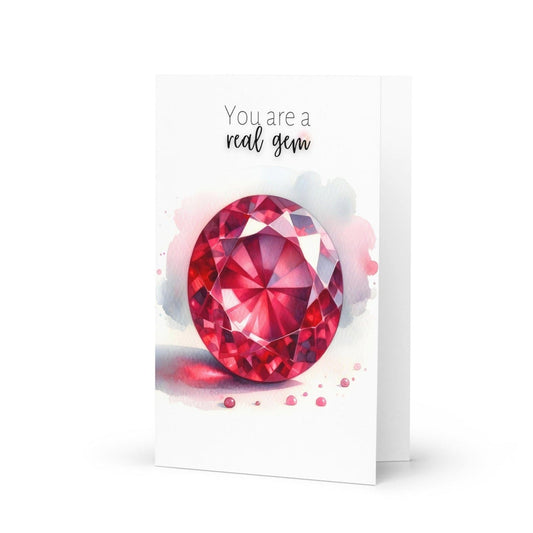 "You are a real Gem" Watercolor Round Ruby Greeting Card by Nodeform