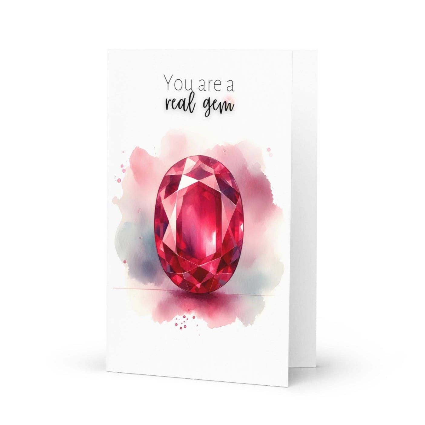 "You are a real gem" Watercolor Oval Ruby Folded Card Cards by Nodeform