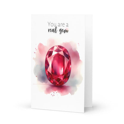 "You are a real gem" Watercolor Oval Ruby Folded Card Cards by Nodeform