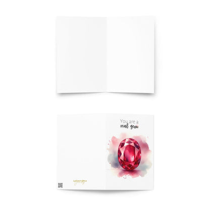 "You are a real gem" Watercolor Oval Ruby Folded Card Cards by Nodeform