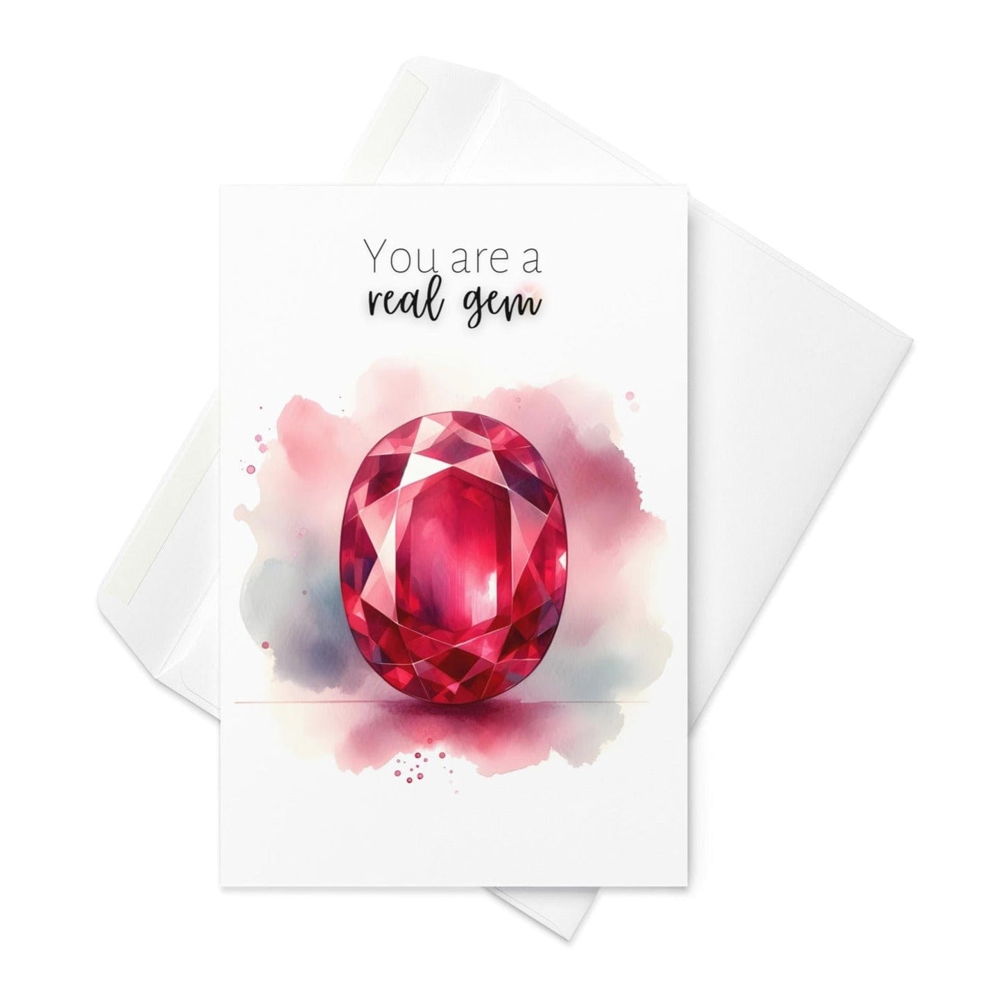 "You are a real gem" Watercolor Oval Ruby Folded Card Cards by Nodeform