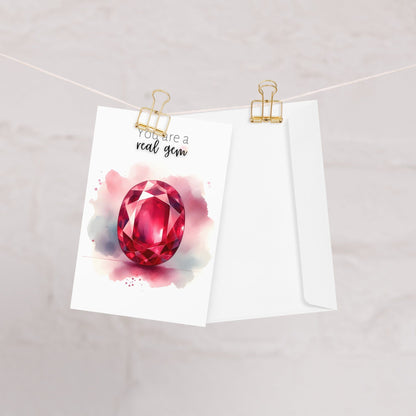 "You are a real gem" Watercolor Oval Ruby Folded Card Cards by Nodeform