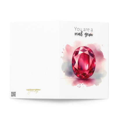 "You are a real gem" Watercolor Oval Ruby Folded Card Cards by Nodeform