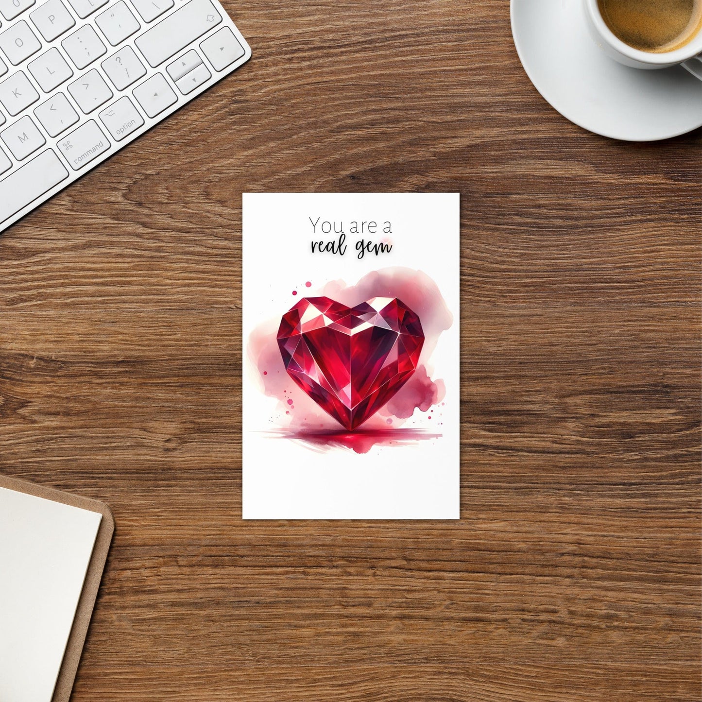 "You are a real gem" Watercolor Ruby Heart Folded Card Cards by Nodeform