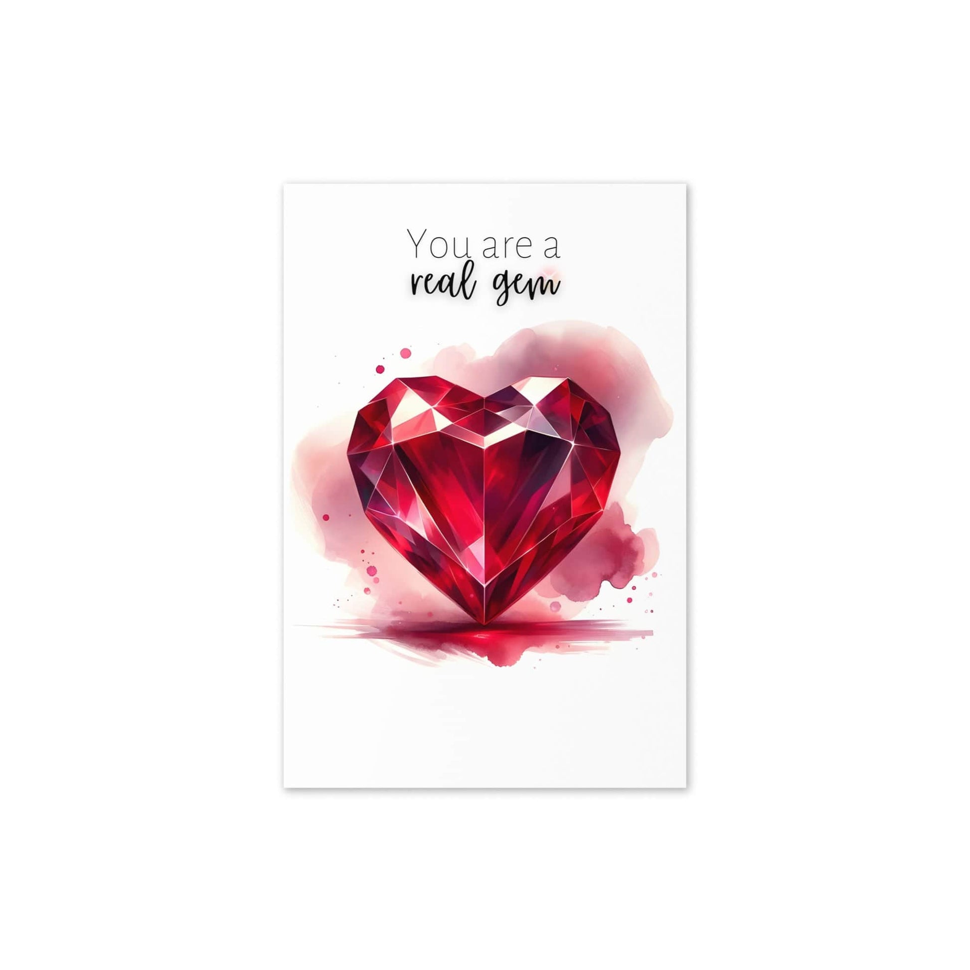 "You are a real gem" Watercolor Ruby Heart Folded Card Cards by Nodeform