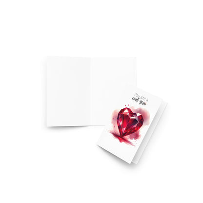 "You are a real gem" Watercolor Ruby Heart Folded Card Cards by Nodeform