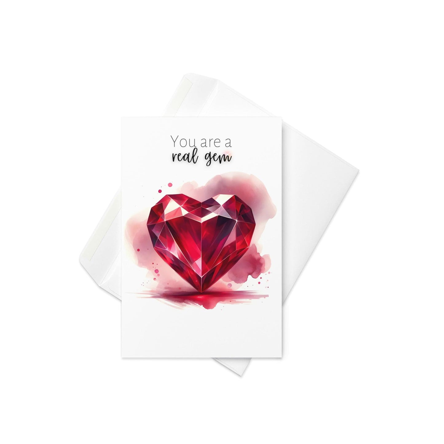 "You are a real gem" Watercolor Ruby Heart Folded Card Cards by Nodeform