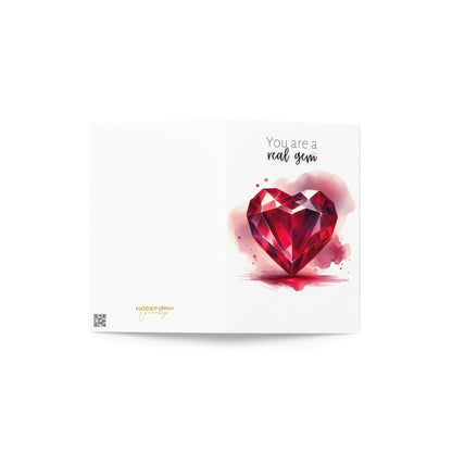 "You are a real gem" Watercolor Ruby Heart Folded Card Cards by Nodeform