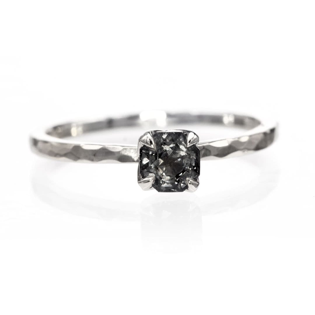 Octagon Gray Spinel Prong Set Stacking Solitaire Engagement Ring 14k Nickel White Gold Ring by Nodeform
