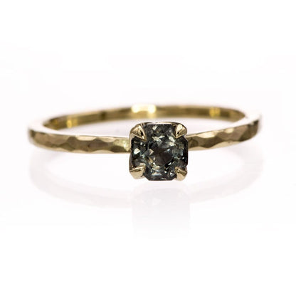 Octagon Gray Spinel Prong Set Stacking Solitaire Engagement Ring 14k Yellow Gold Ring by Nodeform