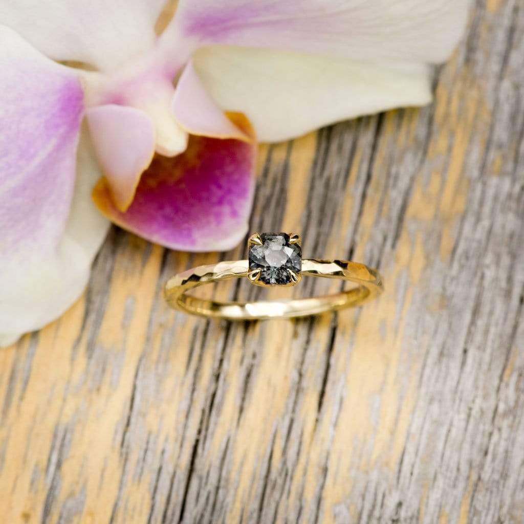 Octagon Gray Spinel Prong Set Stacking Solitaire Engagement Ring Ring by Nodeform