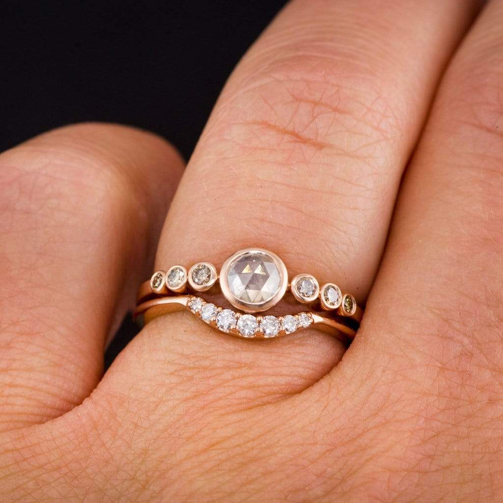 Bezel set Rose Cut Diamond & Graduated Champagne Diamond  Engagement Ring Ring by Nodeform