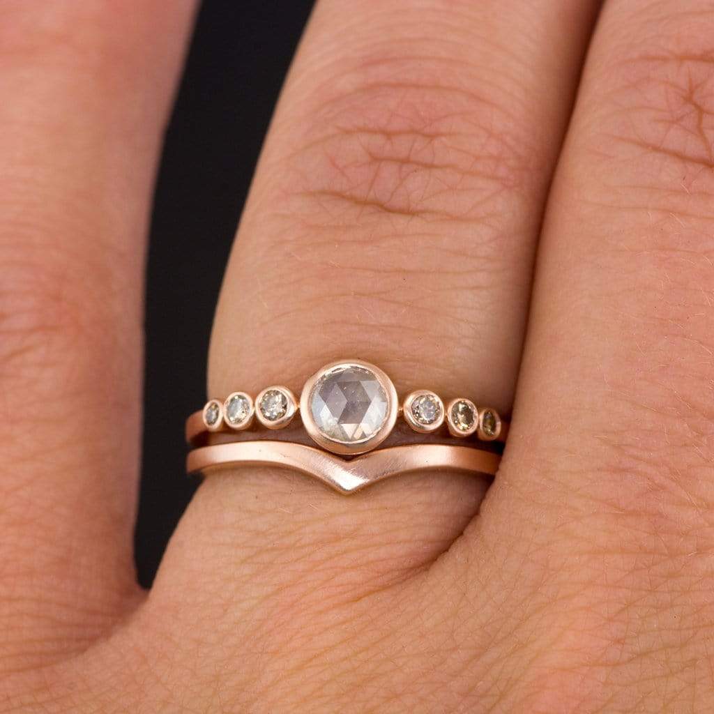 Bezel set Rose Cut Diamond & Graduated Champagne Diamond  Engagement Ring Ring by Nodeform