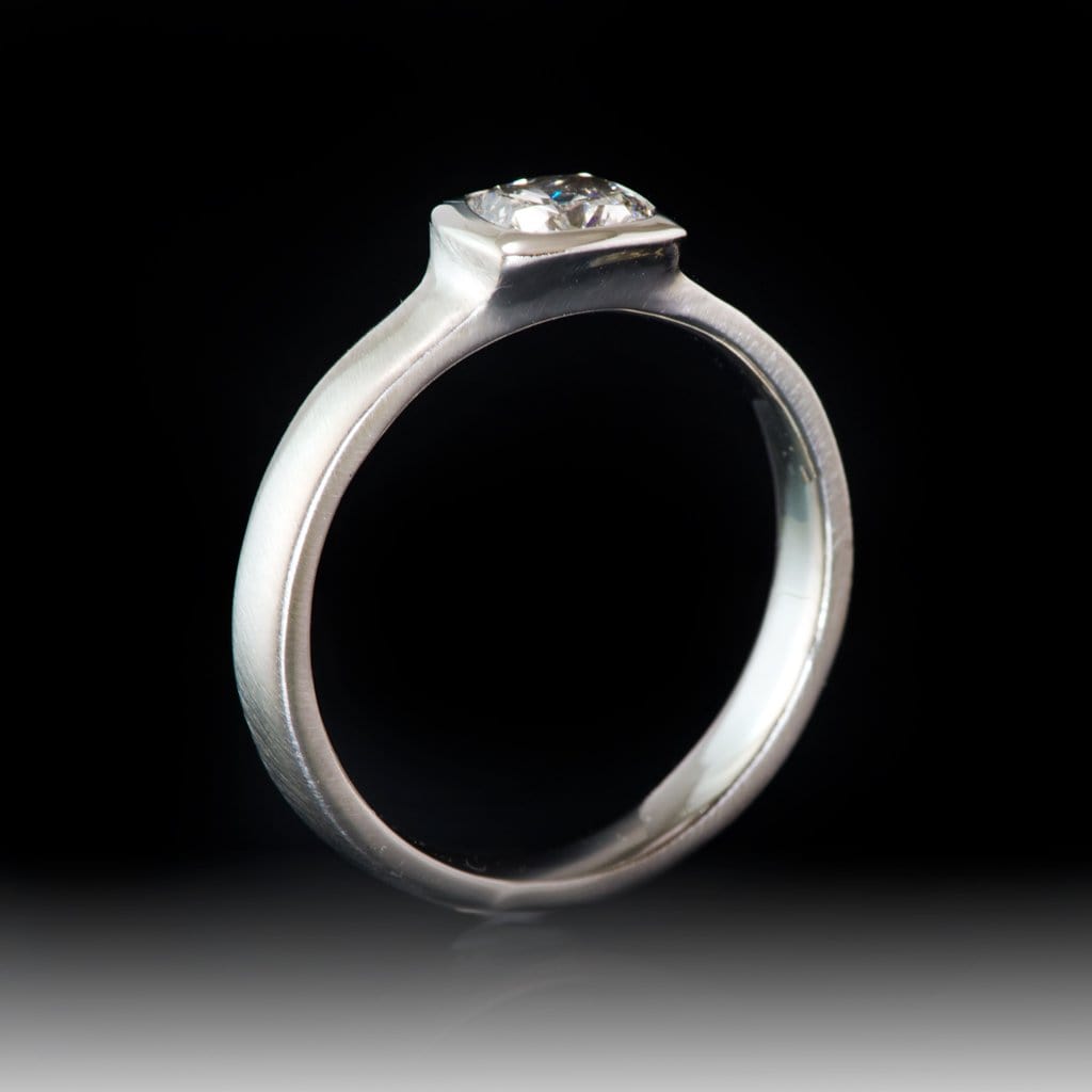 Cushion Cut 0.5ct Diamond Bezel Set Low Profile Solitaire Engagement Ring Ring by Nodeform