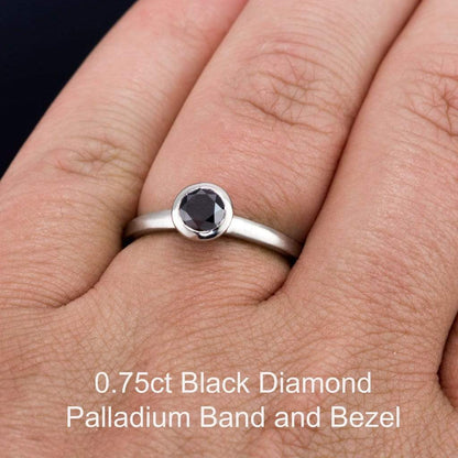 Mixed Metal Black Diamond Bezel Solitaire Engagement Ring Ring by Nodeform