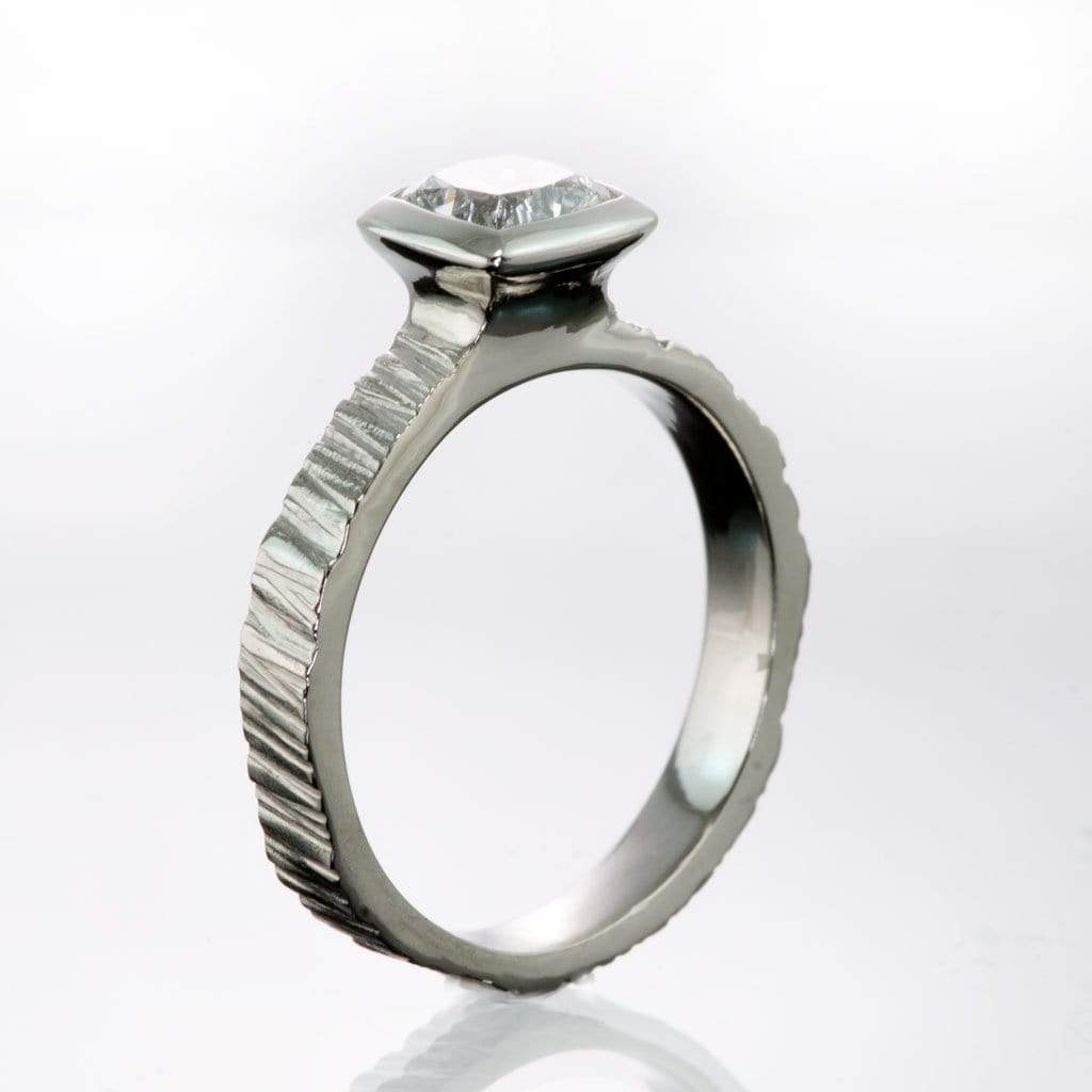 Cushion Cut 1 Carat Diamond Bezel Set Solitaire Saw Textured Engagement Ring Ring by Nodeform