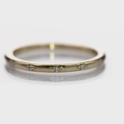 Estrella Band - Narrow Star Set Diamond Eternity Stacking Wedding or Anniversary Ring