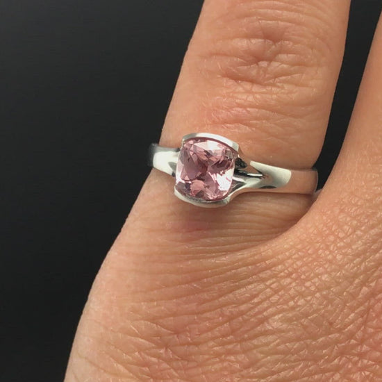 6mm Cushion Cut Chatham Champagne Pink Sapphire Fold Solitaire Engagement Ring in platinum