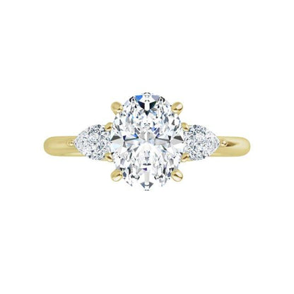 Tressa - Three Stone Prong Set Engagement Ring with Pear-shaped Side Stones - Setting only