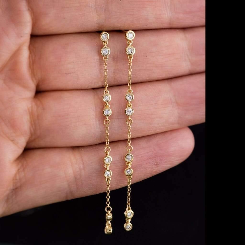 1/3CTW Diamond Bezel Set Long Chain Dangle Gold Stud Earrings Earrings by Nodeform