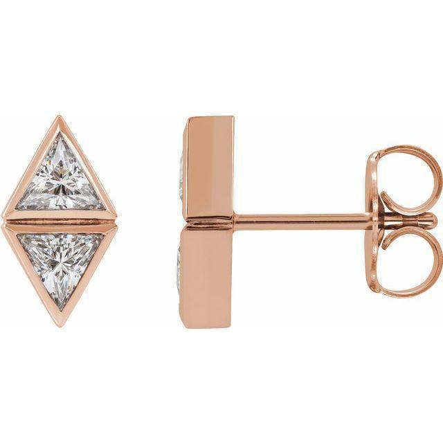 Geometric Triangle Diamond Bezel Set 2-Stone Stud Earrings 14k Rose Gold Earrings by Nodeform