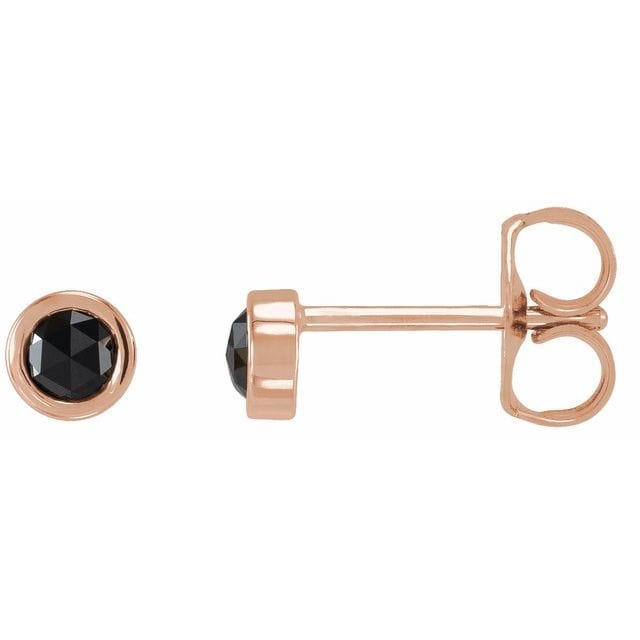 Rose Cut Black Diamond Bezel Set Stud Earrings 14k Rose Gold Earrings by Nodeform