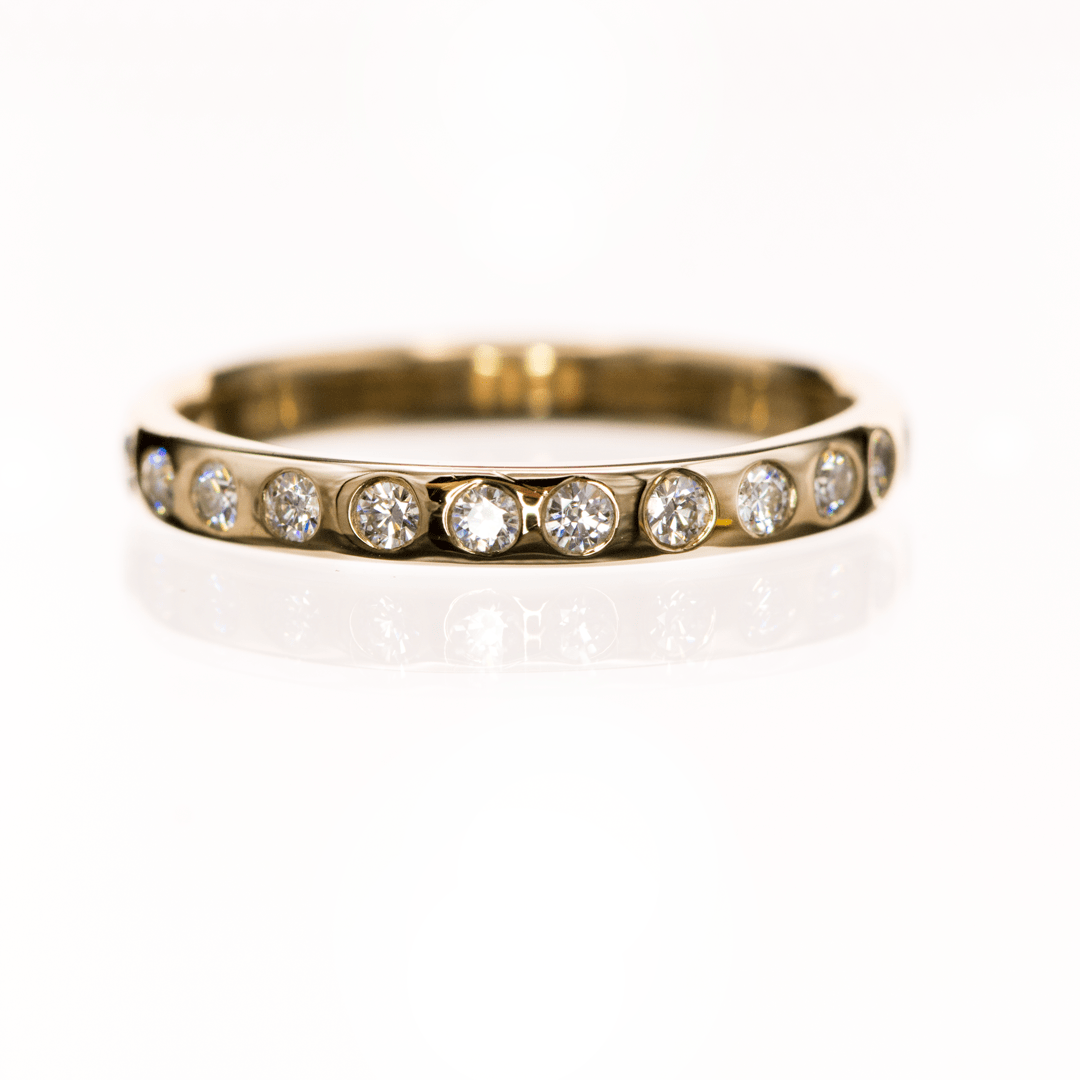 Narrow 12 Moissanite Flush Set Wedding Ring 2.5mm / 14k Yellow Gold Ring by Nodeform