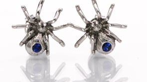 Blue Sapphire Spider Sterling Silver Stud Earrings, Ready to Ship