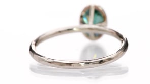Oval Green Moissanite Martini Bezel Skinny Stacking 14k White Gold Solitaire Ring, Ready To Ship