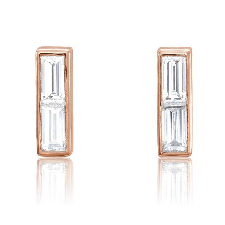 1/2CTW Baguette Diamond Bezel Set Bar Stud Earrings 14k Rose Gold Earrings by Nodeform