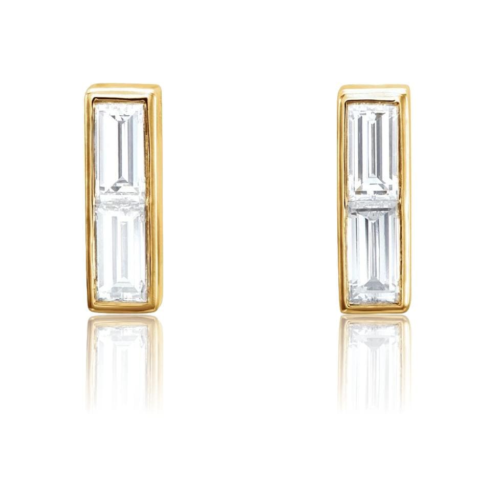 1/2CTW Baguette Diamond Bezel Set Bar Stud Earrings 14k Yellow Gold Earrings by Nodeform