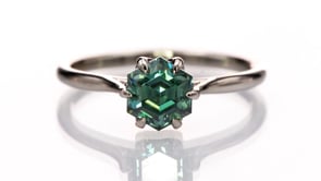 Dahlia Solitaire - Hexagon Green Moissanite 6-Prong Solitaire Engagement Ring