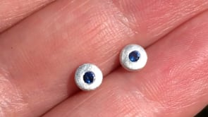 AUSTRALIAN KINGS PLAIN BLUE SAPPHIRE Tiny Sterling Silver Disk Stud Earrings